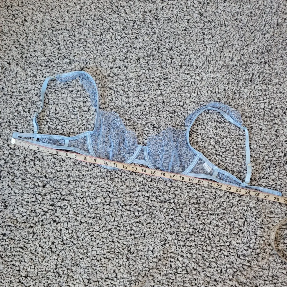 Blue lace‎ bra sheer floral medium rose print pastel coquette feminine romantic